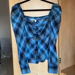 Veronica Beard blue plaid shirt in size Small